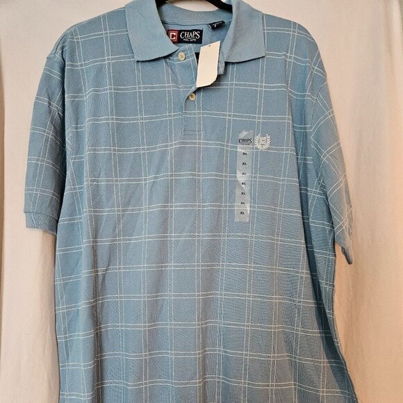 Mens Blue Checkered Chaps Golf Polo Shirt XL NWT - Picture 1 of 6